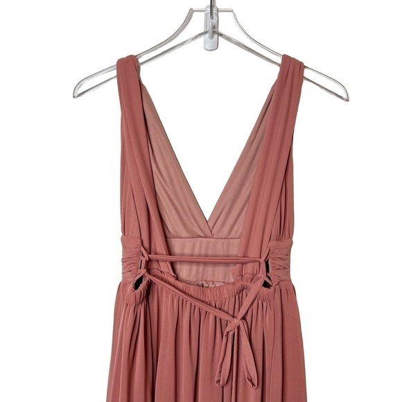 Lulu’s Mesmerized By Love Rusty Rose Mesh Lace Up Bridesmaid Maxi Dress Sz M - Picture 12 of 13